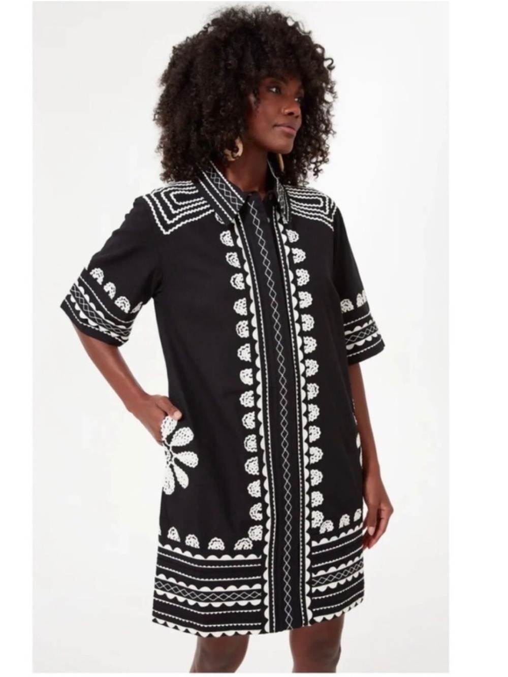 Sea New York Black Ryleigh Ric Rac Short Sleeve Button Up Dress - Picture 1 of 5